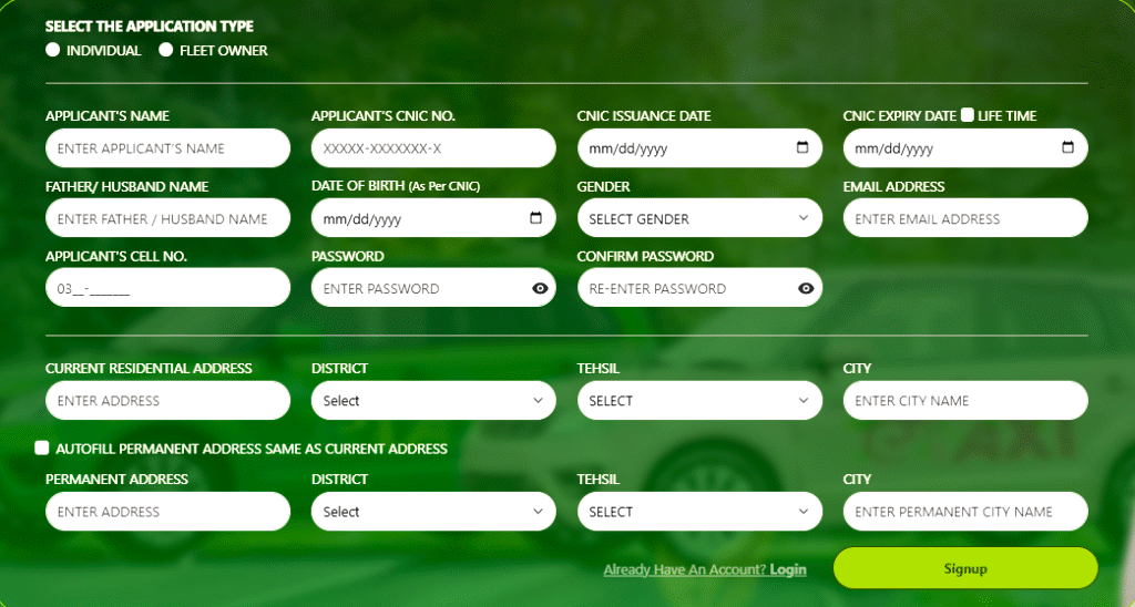 ETaxi Punjab Online Registration Portal 2025