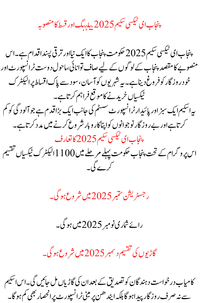 Punjab E-Taxi Scheme 2025 Balloting and Installment Plan