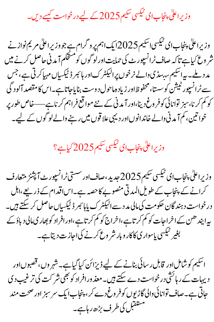 Apply for CM Punjab E-Taxi Scheme 2025