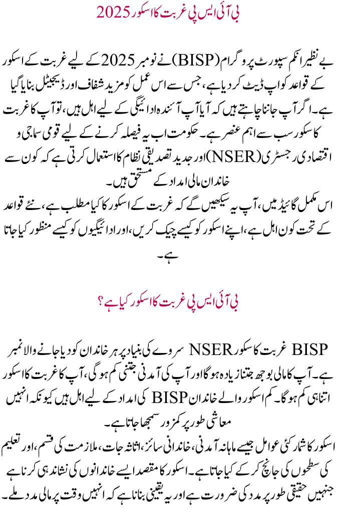 BISP Poverty Score 2025 Update: November Eligibility & Payment Approval Guide