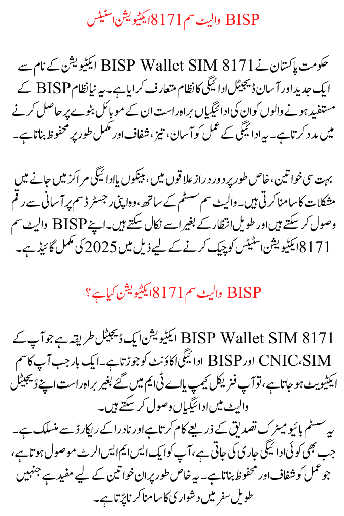 BISP Wallet SIM 8171 Activation Status