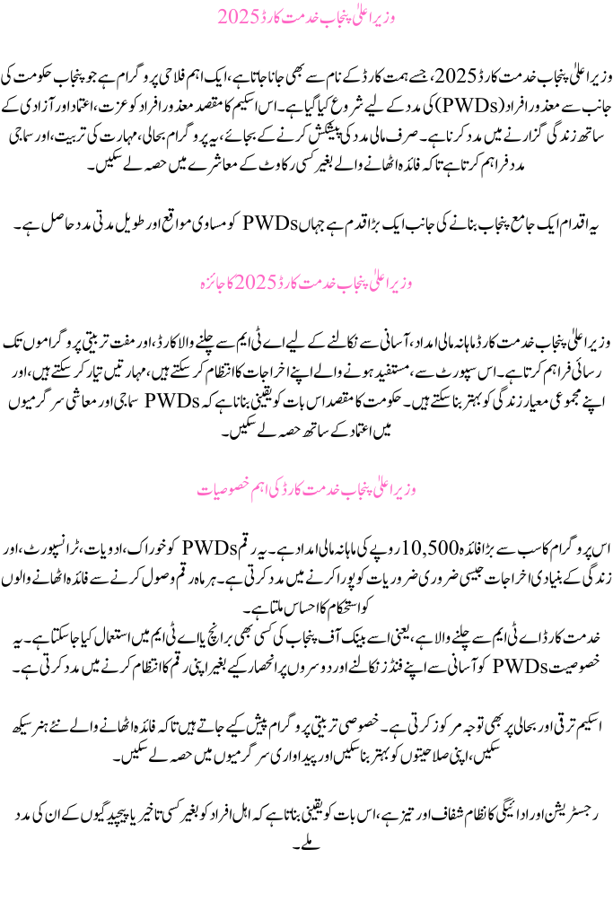 CM Punjab Khidmat Card 2025